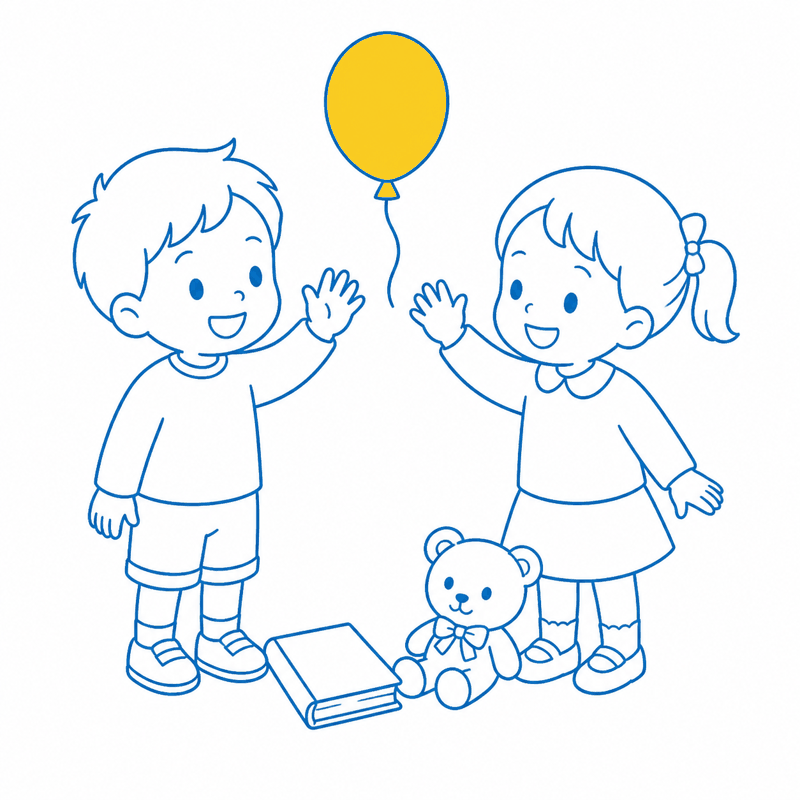 手を振って挨拶する幼児2人のイラスト