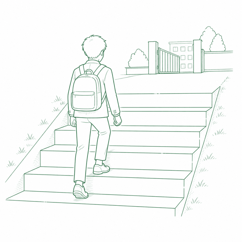 階段を一段ずつ上る中学生のイラスト
